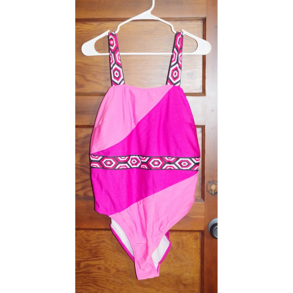 SHEIN Pink Colorblock Geometric Strap One Piece Swimsuit Plus Size 4XL NEW
